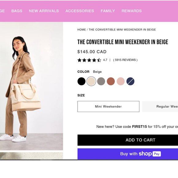 BEIS Convertible Mini Weekender in Beige - Picture 2 of 3